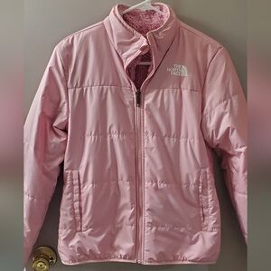 The North Face Light Pink 2 Jackets In One. Wear As Puffer Or Fuzzy. Girls 14/16
